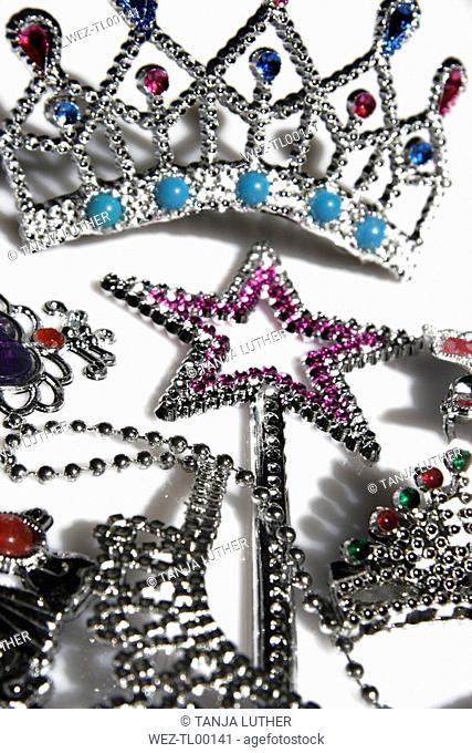Colourful rhinestone jewelry, close-up