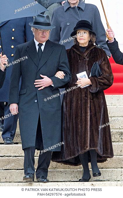 King Carl Gustaf and Queen Silvia of Sweden attend the funeral of Belgian Queen Fabiola at the Cathedral of St. Michael and St