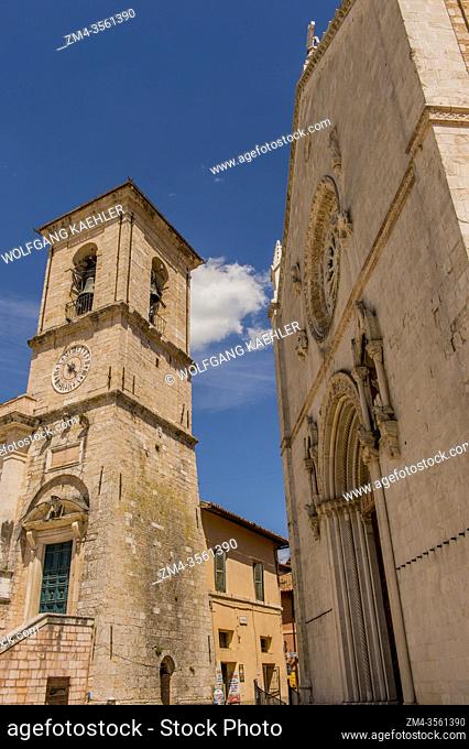 View of the city hall on the main square of the town of Norcia in the province of Perugia in southeastern Umbria, Italy