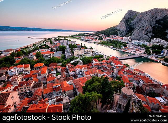 Aerial View on Omis Old Town and Cetina River, Dalmatia, Croatia