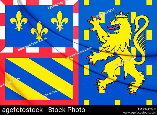 3D Bourgogne-Franche-Comte Flag, France. 3D Illustration