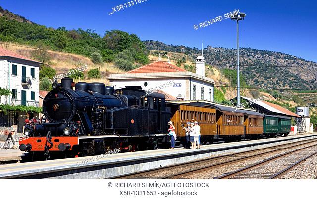 steam train at railway station of Tua, Douro Valley, Portugal