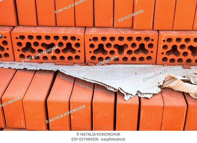Stack of silicate bricks. Closeup
