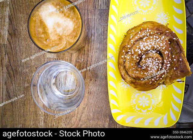Gothenburg, Sweden A typical Swedish fika with a cafe au lait and a cinammon bun