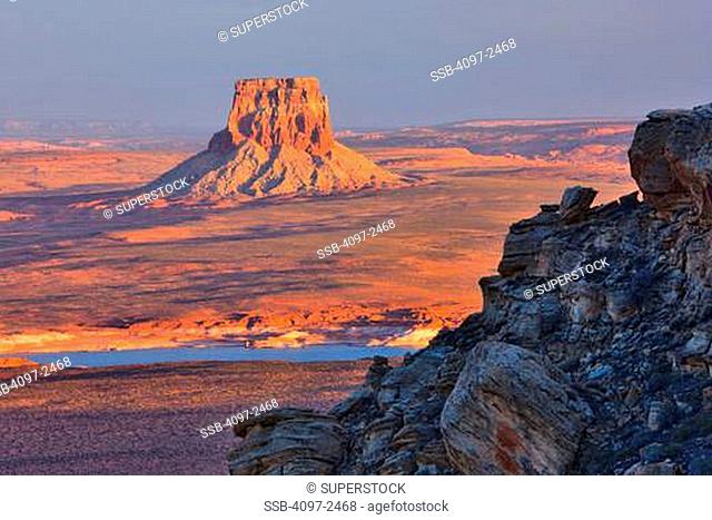 Rock formations on a landscape, Alstrom Point, Padre Bay, Lake Powell, Page, Arizona, USA