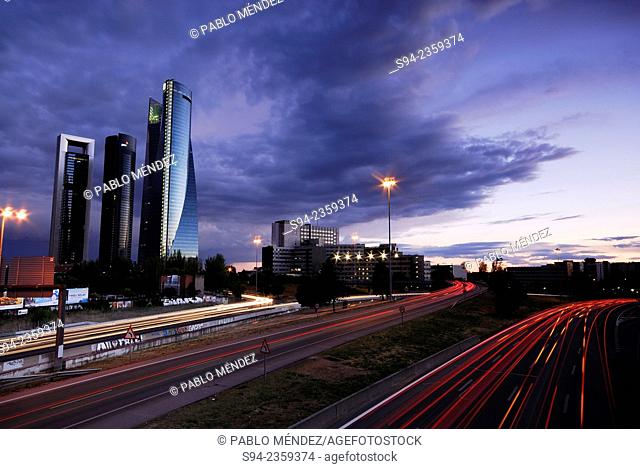 Towers of Business area in Castellana promenade, Madrid, Spain