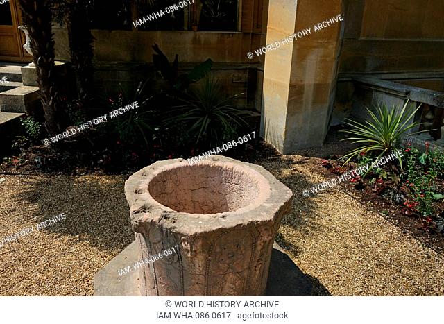View of a well within the gardens of Waddesdon Manor, a country house in the village of Waddesdon. Built in the Neo-Renaissance style of a French château for...