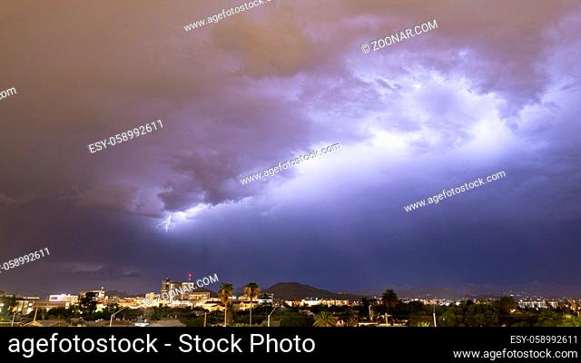 Electrical Storm Lightning Striking over Downtown Tucson Arizona United States