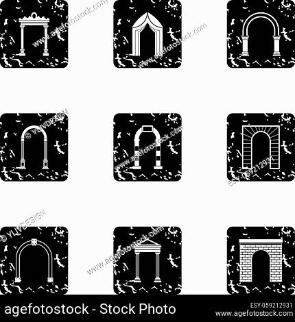 Types of arches icons set. Grunge illustration of 9 types of arches vector icons for web