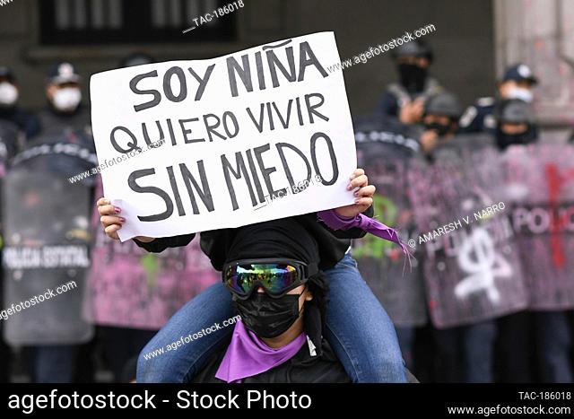 TOLUCA, MEXICO - MARCH 8: ? woman joins a protest against gender-based violence in the context of International Women’s Day