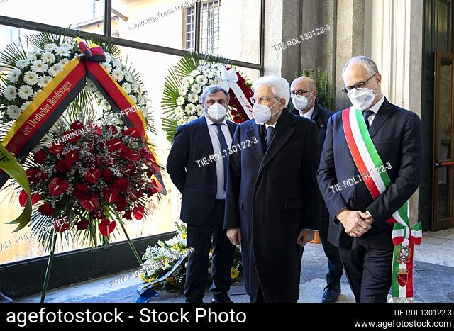 Mayor of Rome Roberto Gualtieri and Italian Republic President Sergio Mattarella attend at the Burial Chamber of the late EU Parliament President David Sassoli...