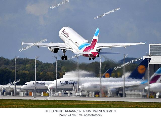 D-AGWH - Airbus A319-132 - Eurowings takes off, take-off starts, Franz Josef Strauss Airport in Muenchen.Munich. | usage worldwide