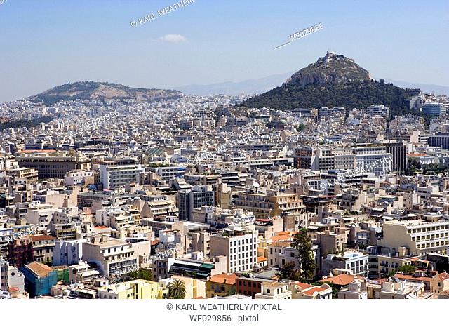 View of Athens with Mt. Lykavittos in the background. Greece