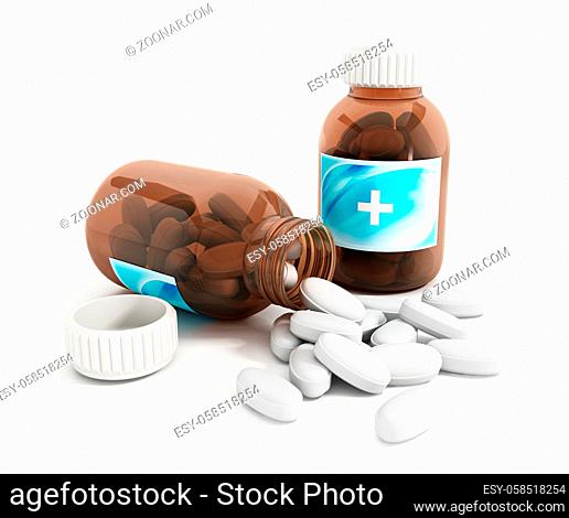 Medicine bottle and pills