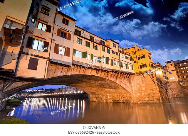 Gorgeous view of Old Bridge, Ponte Vecchio in Florence at sunset