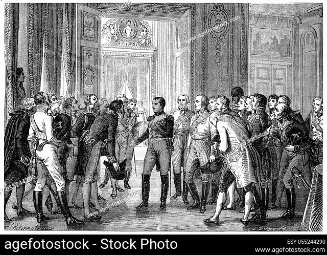 Napoleon in Dresden, vintage engraved illustration. History of France ? 1885