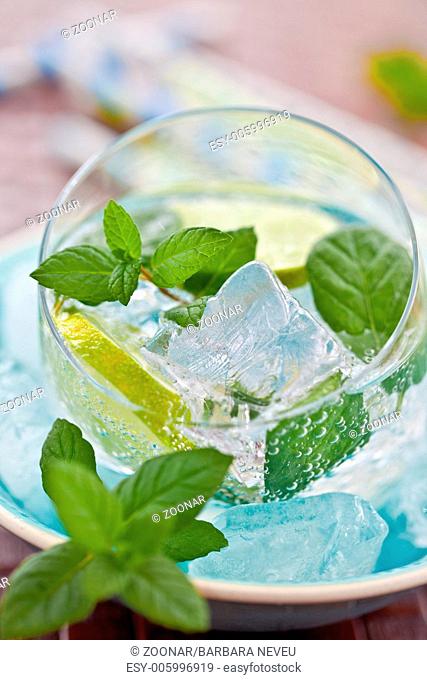 Cold drink with ice and mint