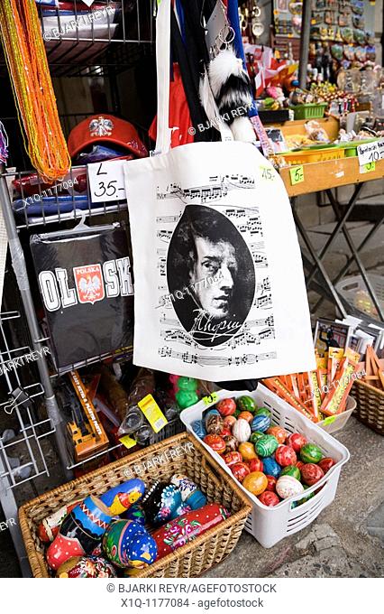 Chopin souvenirs sold at Old Town Market Place, Warsaw Poland