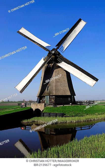 Windmill, Schermerhorn, Schermer, North Holland, Holland, Netherlands, Europe