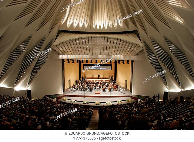 Interior of the Auditorium concert hall of Santa Cruz de Tenerife, designed by architect Santiago Calatrava  Performance of the symphony orchestra and chorus of...