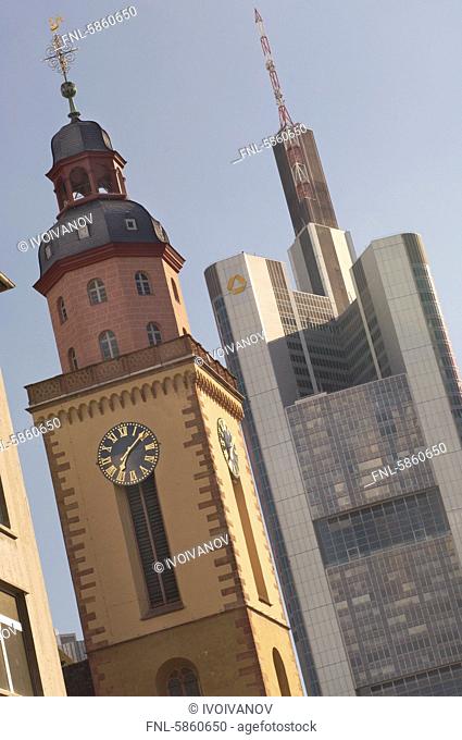 Katharinenkirche and Commerzbank Tower, Frankfurt am Main, Hesse, Germany, Europe