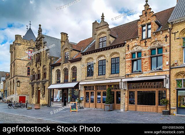 Historical houses on Veurne market square, Belgium