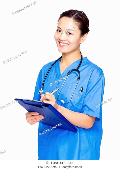 Medical female doctor write on board
