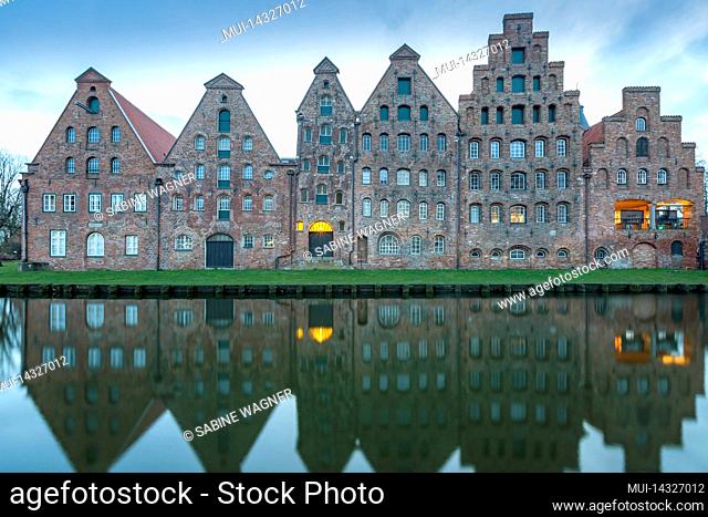 Old salt warehouse in Lübeck on the river Trave