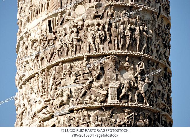 Italy. Lacio. Rome. Emperor Marcus Aurelius Column, raised between 176 and 193 AD Its relief describe the emperor's wars on Danube banks. Detail