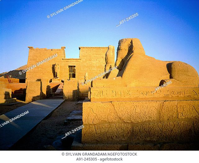 Sphinx alley in the Temple of Wadi el-Sebua. Lake Nasir shoreline. Nubia. Egypt