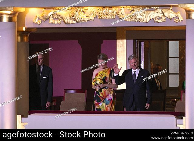 Prince Lorenz, Queen Mathilde of Belgium and King Philippe - Filip of Belgium pictured during a concert on the eve of Belgium's National Day