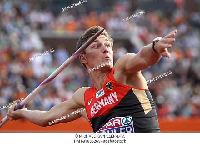 Thomas Roehler of Germany competes in the Javelin Throw Men Final at the European Athletics Championships 2016 at the Olympic Stadium in Amsterdam