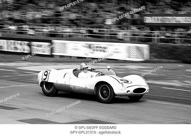 Roy Salvadori in a Cooper Monaco T49 Climax, he won the International Trophy race, Silverstone, England 14 May 1960