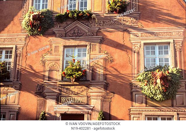 Shadows on a house in "Petite Venice" district of Colmar, Alsace region, France