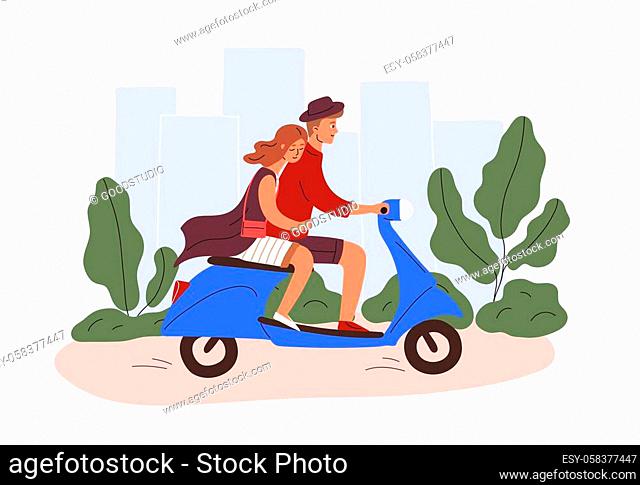 A couple riding a scooter in front of their school cartoon, Stock Vector,  Vector And Low Budget Royalty Free Image. Pic. ESY-037029135 | agefotostock