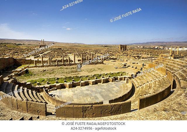 Algeria, Timgad City, Roman ruins of Timgad, UNESCO, (W. H. ) Panorama , Roman Theater
