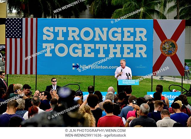 Democratic vice presidential nominee U.S. Sen. Tim Kaine (D-VA) speaks during a campaign rally at Florida International University in Miami, Florida