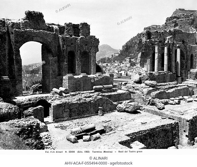 Ruins of the Greek Teatro in Taormina (III century BC), shot 1962 by Alinari, Fratelli