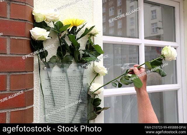 23 July 2021, Mecklenburg-Western Pomerania, Rostock: After the dedication of a memorial plaque for Arno Esch, who was executed by the Soviet regime 70 years...