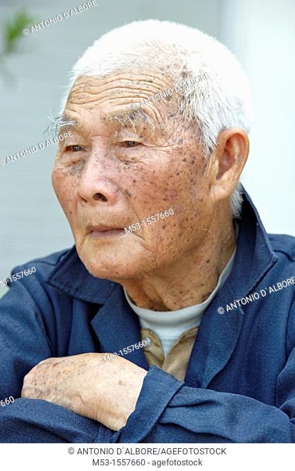 Old asian men with white hair  Macau  China