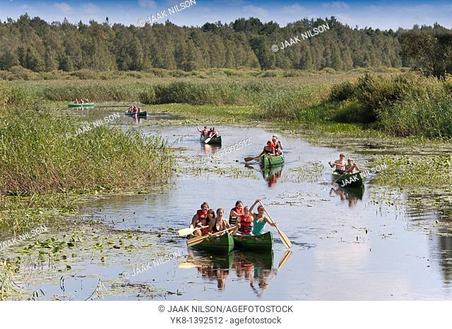 Canoes on Elva River in Estonia