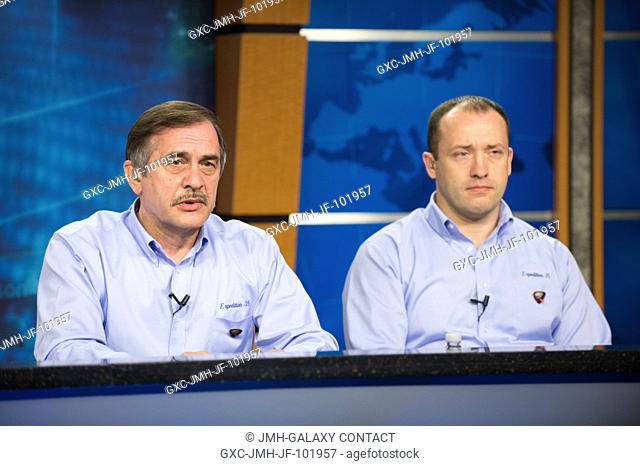 Russian cosmonauts Pavel Vinogradov (left), Expedition 35 flight engineer and Expedition 36 commander; and Alexander Misurkin, Expedition 3536 flight engineer