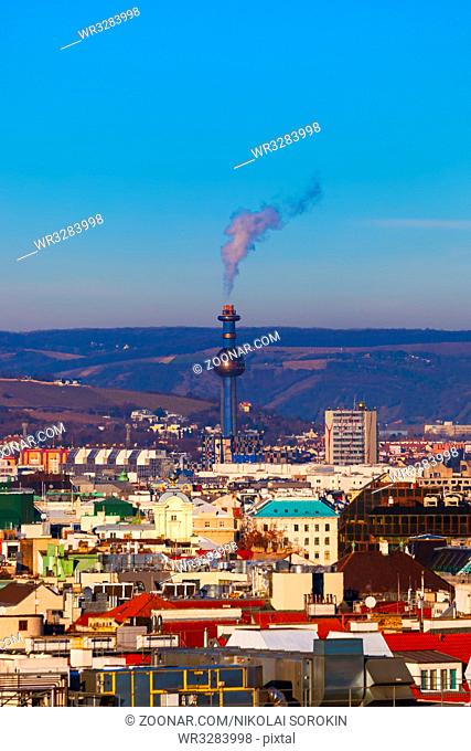 Spittelau waste incineration plant designed by Hundertwasser in Vienna Austria - cityscape architecture background