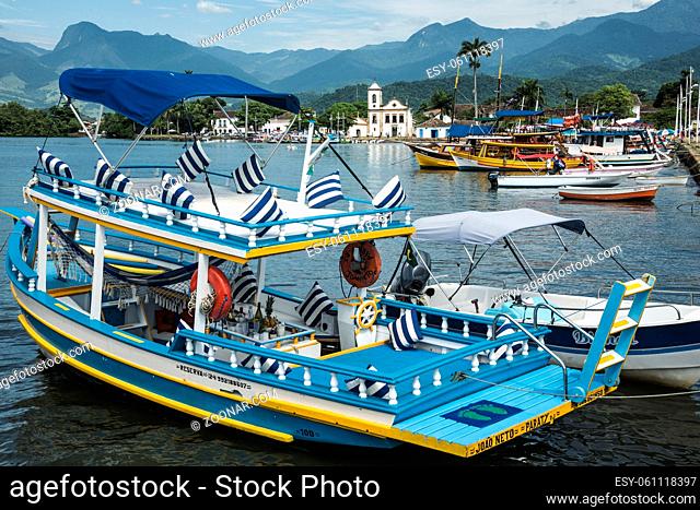 RIO DE JANEIRO, FEBRUARY, 15, 2016 - Tourist boats waiting for tourists in Paraty, state Rio de Janeiro, Brazil