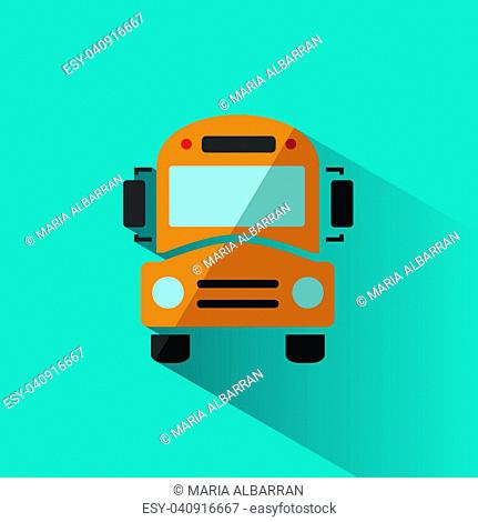 Bus school icon with shadow on blue background