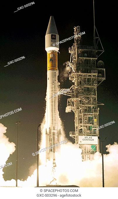 ICO F2, a modified Boeing 601 satellite built by Boeing Satellite Systems, lifts off aboard an International Launch Services Atlas IIAS rocket from Cape...