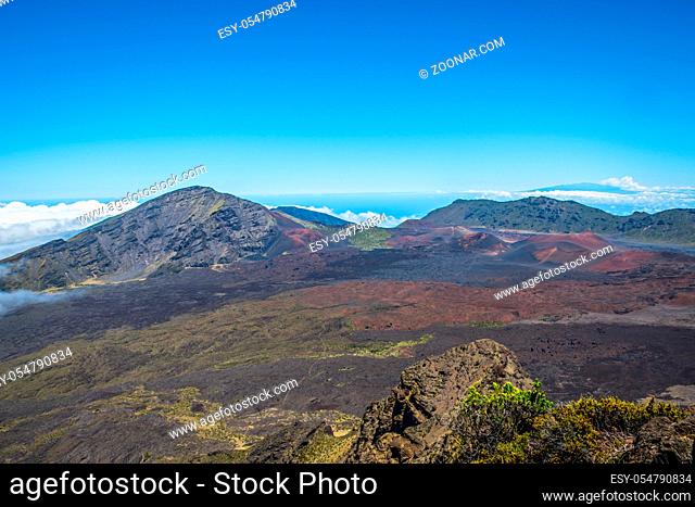 Epic mountain landscape scenery from the walking trail of Haleakala National Park