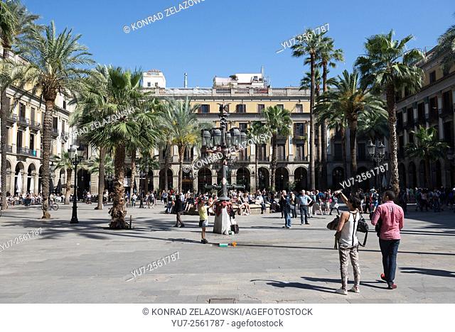 Placa Reial (translated as Royal Plaza) in Barcelona, Spain