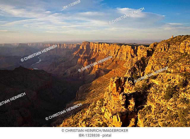 View over Desert View Watchtower, Grand Canyon National Park, South Rim, Colorado Plateau, Colorado River, Arizona, USA