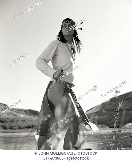 Depiction of indigenous woman, american plains; circa 1870